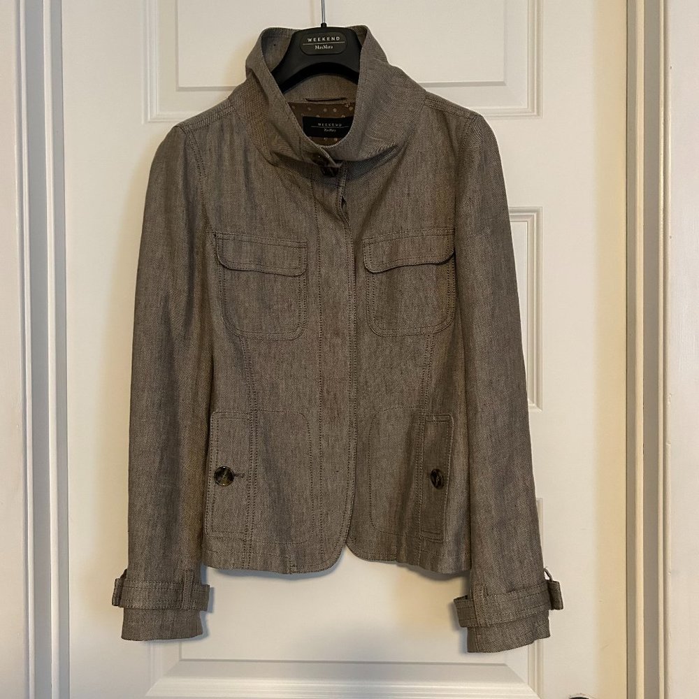 MaxMara Gray Tailored Stand-Collar Jacket
